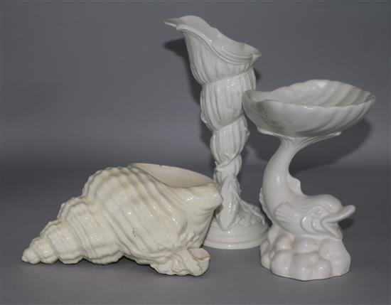 A Worcester nautilus shell vase and 2 others